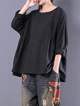 Load image into Gallery viewer, Women Vintage Long Sleeve Crewneck Plaid Loose Blouse
