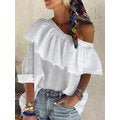 Load image into Gallery viewer, Solid Color Ruffles Irregular One Shoulder Holiday Daily Casual Blouse For Women
