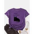 Load image into Gallery viewer, Women Cat Letter Print Round Neck Cute Short Sleeve T-Shirts

