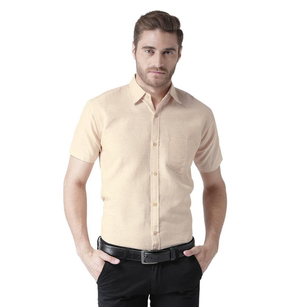 Beige Cotton Half Sleeve Solid Formal Shirt - Quality Hare