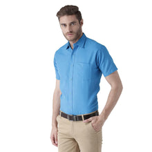 Load image into Gallery viewer, Blue Cotton Half Sleeve Solid Formal Shirt - Quality Hare
