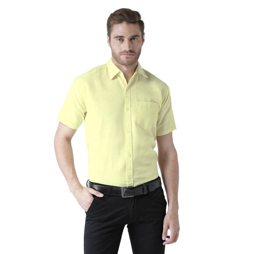 Yellow Cotton Half Sleeve Solid Formal Shirt - Quality Hare