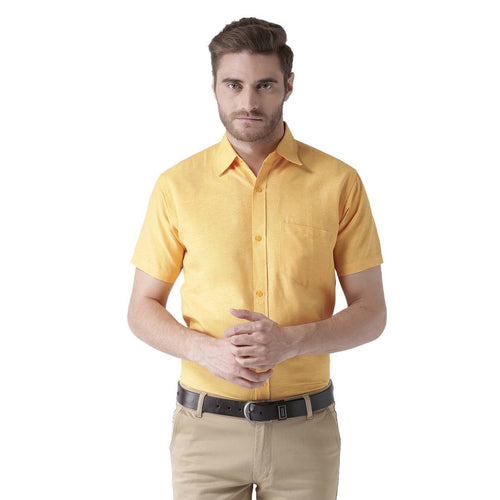 Yellow Cotton Half Sleeve Solid Formal Shirt - Quality Hare