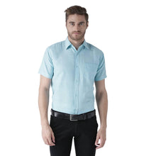 Load image into Gallery viewer, Blue Cotton Half Sleeve Solid Formal Shirt - Quality Hare
