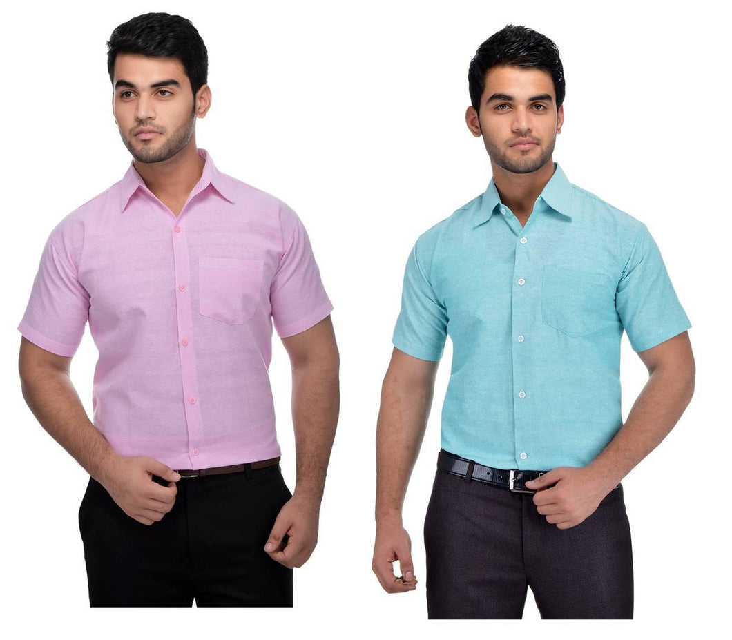BUY 1 GET 1 FREE Multicoloured Cotton Half Sleeve Solid Formal Shirt - Quality Hare