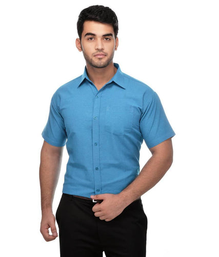 Blue Cotton Solid Regular Fit Formal Shirt - Quality Hare