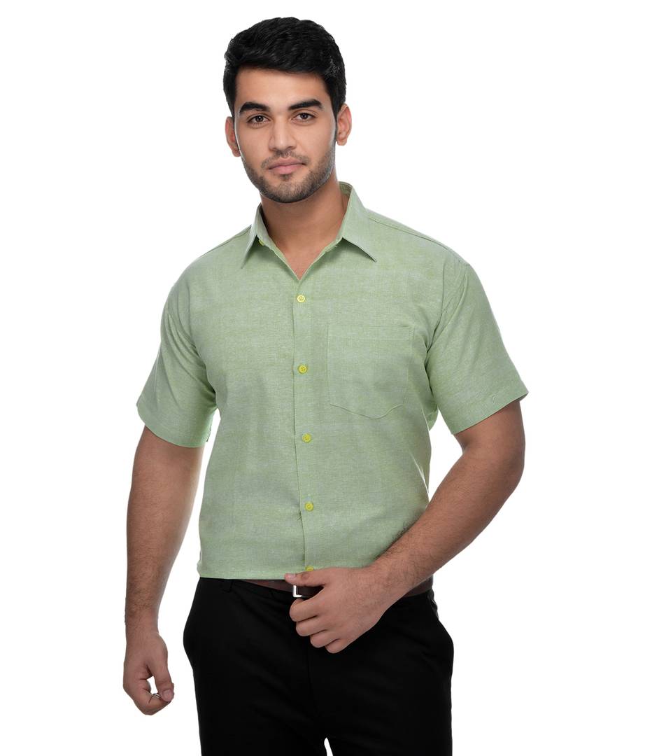 Green Cotton Solid Regular Fit Formal Shirt - Quality Hare