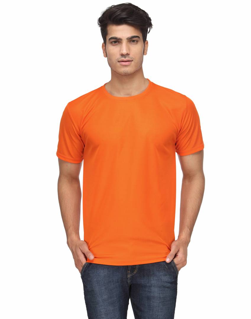 Men's Orange Solid Polyester Round Neck T-Shirt - Quality Hare