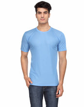 Load image into Gallery viewer, Men&#39;s Blue Solid Polyester Round Neck T-Shirt - Quality Hare

