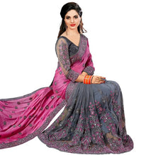 Load image into Gallery viewer, Stylish Multicolored Chiffon Embroidered Saree with Blouse piece - Quality Hare
