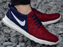 Load image into Gallery viewer, Elite Maroon and Blue Mesh Self Design Sneakers for Men - Quality Hare
