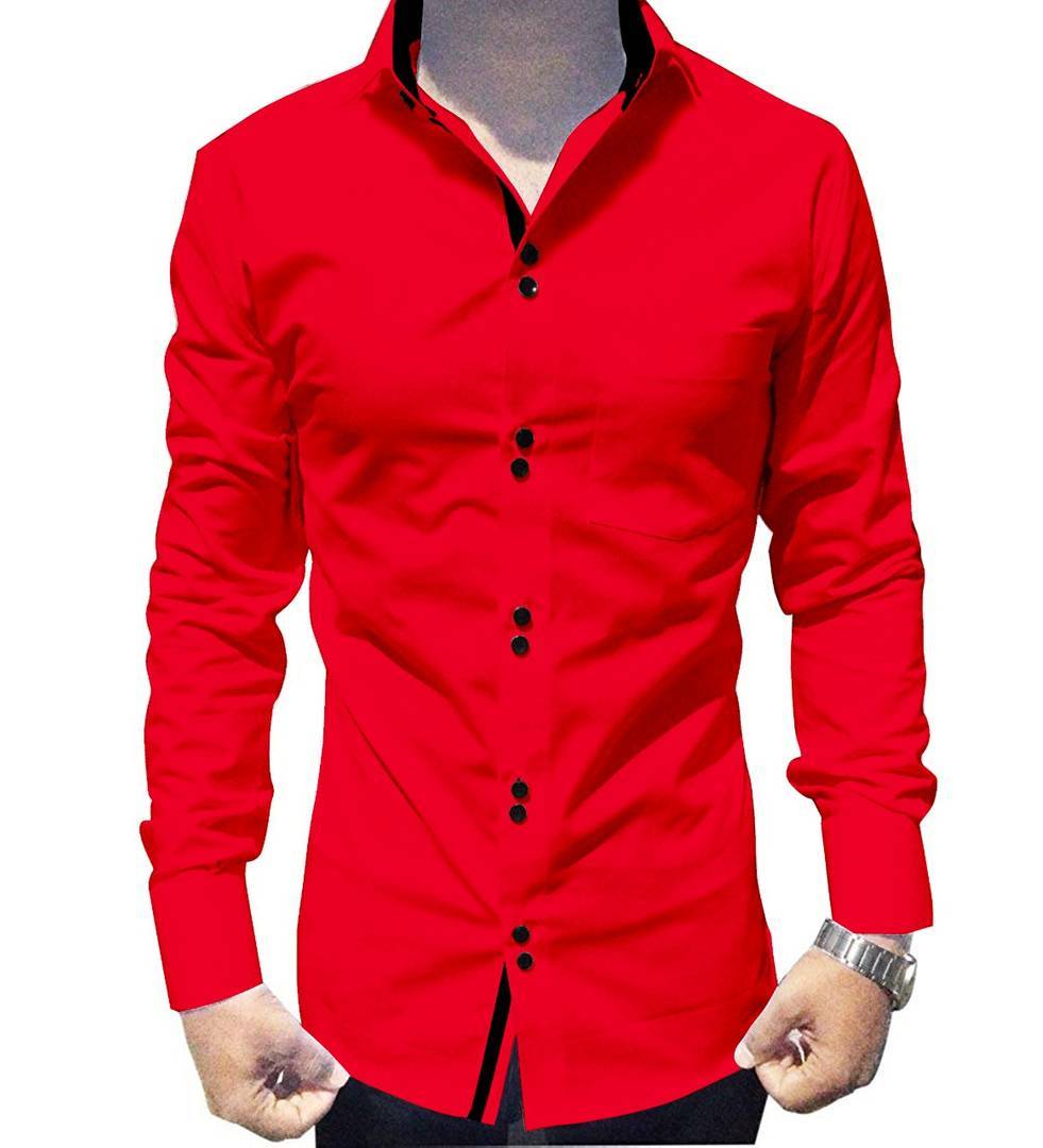 Men's Red Cotton Long Sleeves Solid Slim Fit Casual Shirt - Quality Hare