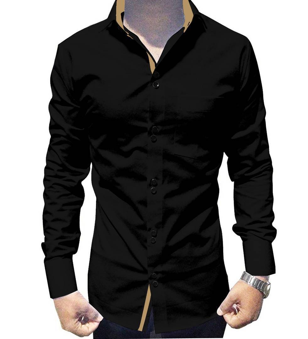 Men's Black Cotton Long Sleeves Solid Slim Fit Casual Shirt - Quality Hare