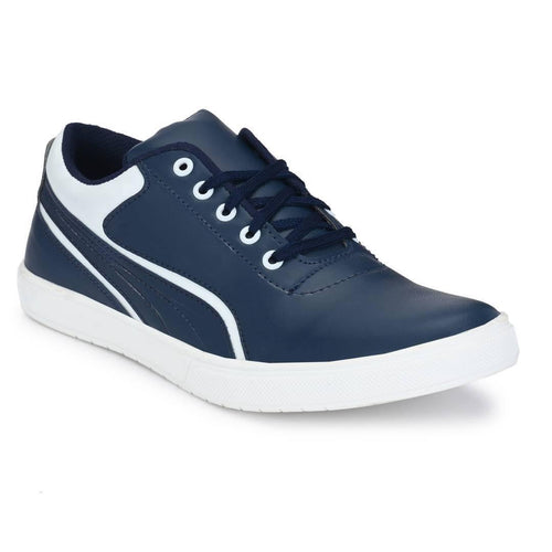 Blue & White Lace-Up Self Design Casual Shoes For Men's - Quality Hare