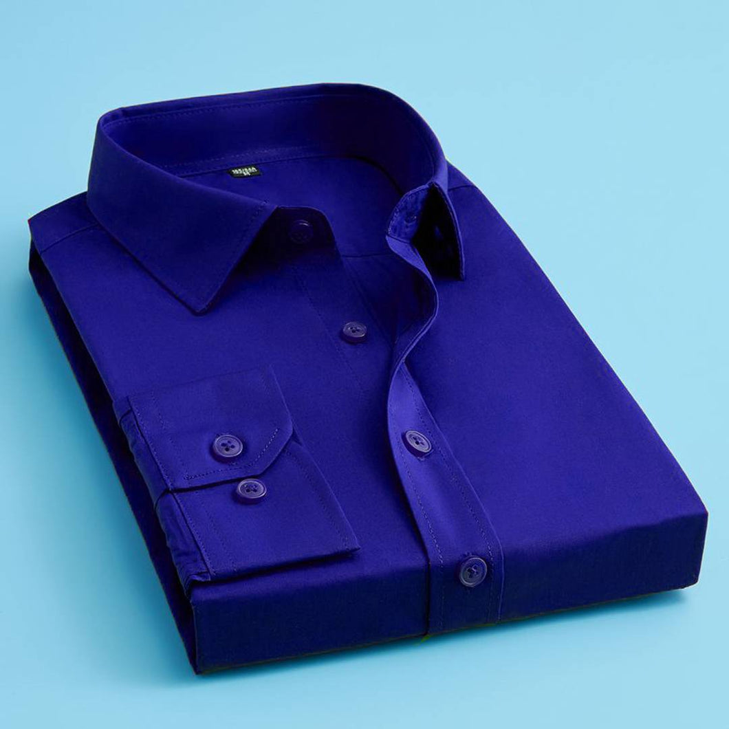 Men's Blue Cotton Blend Solid Long Sleeves Regular Fit Formal Shirt - Quality Hare