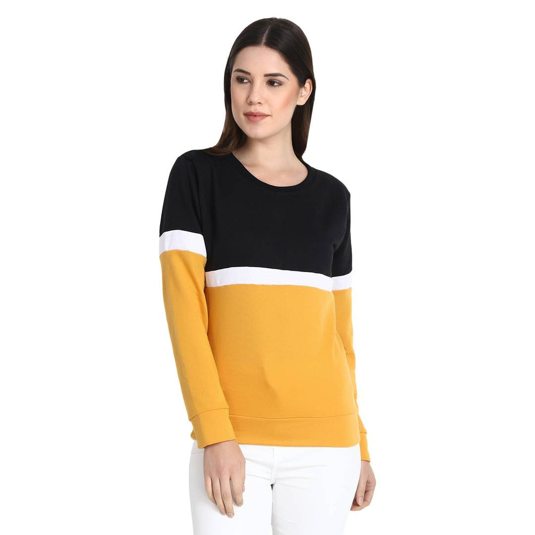 Yellow With Black And White Strip Sweat Shirt