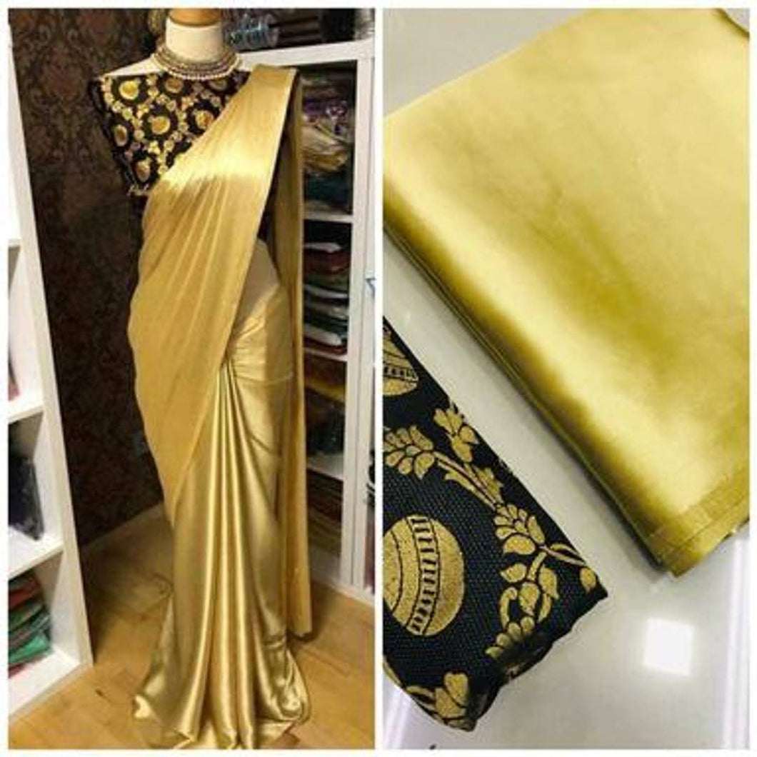 Trendy Satin Solid Saree with Blouse piece - Quality Hare