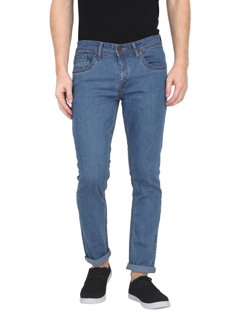 Men's Blue Denim Solid Slim Fit Mid-Rise Jeans - Quality Hare