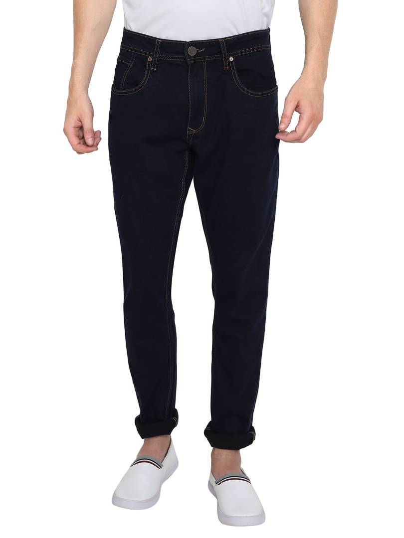 Men's Blue Denim Solid Slim Fit Mid-Rise Jeans - Quality Hare