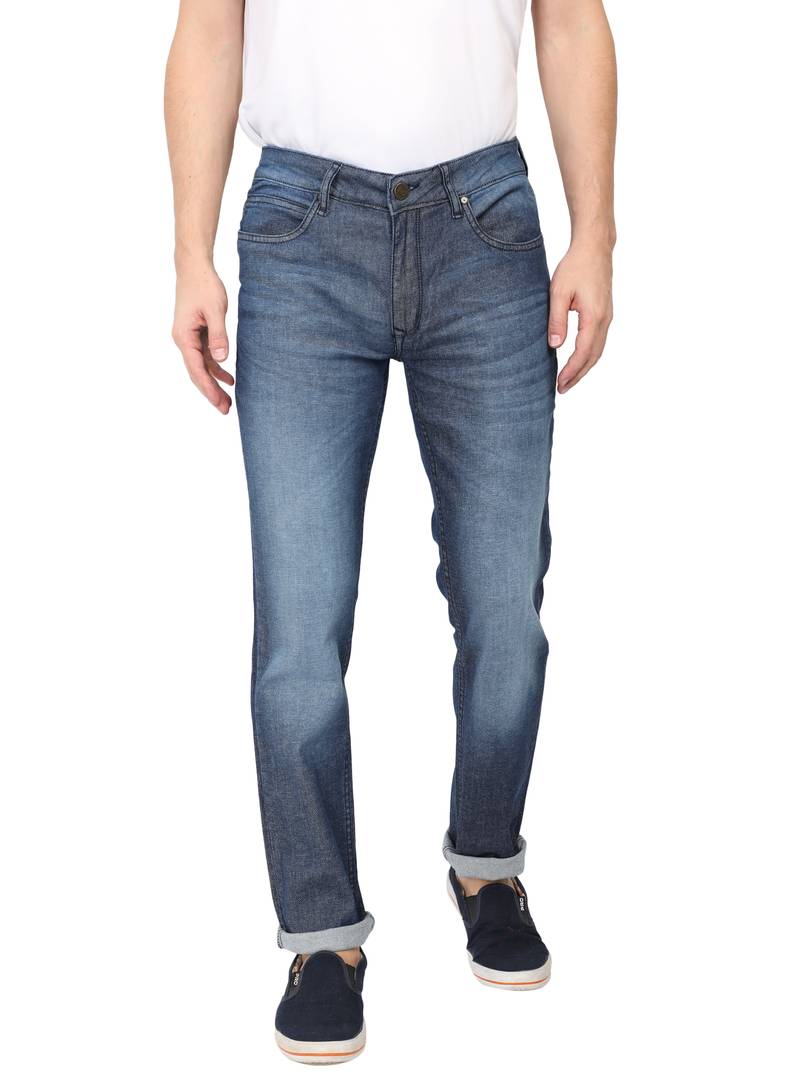 Men's Blue Denim Faded Relaxed Fit Mid-Rise Jeans - Quality Hare
