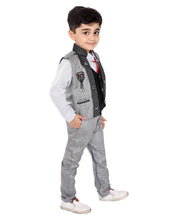 Load image into Gallery viewer, Boys Self Pattern Grey Cotton Blend Clothing Set

