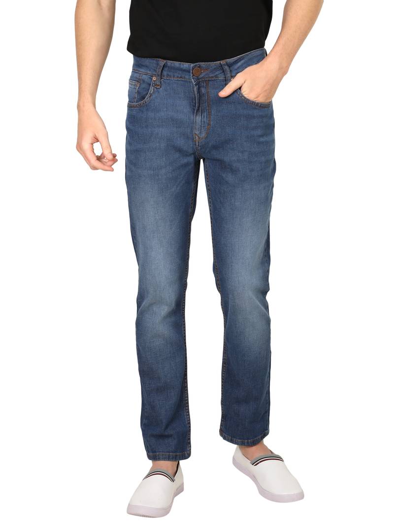 Men's Blue Denim Faded Relaxed Fit Mid-Rise Jeans - Quality Hare