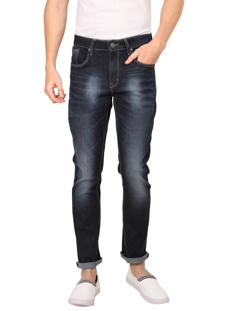 Men's Blue Denim Faded Slim Fit Mid-Rise Jeans - Quality Hare