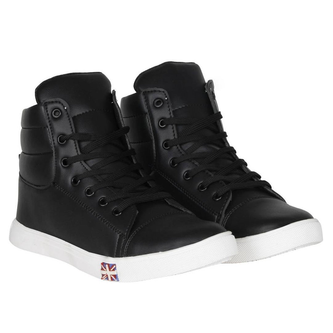 Designer Leatherette Jet Black High Ankle Length Casual Dance Sneakers - Quality Hare