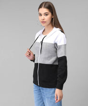 Load image into Gallery viewer, White Black And Grey Strip With White Cape SweatShirt
