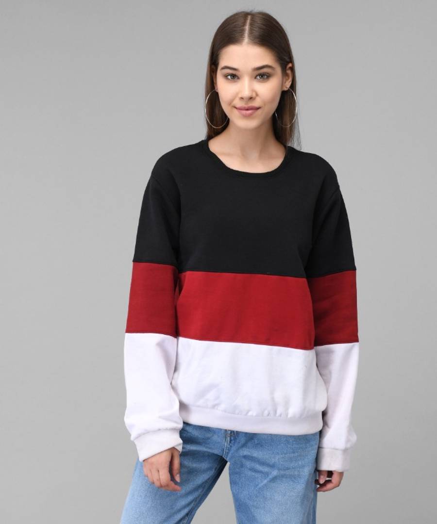 White With Black And Maroon Strip Sweat Shirt