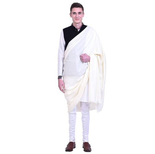 Fashionable Off White Pashmina Viscose Solid Shawl For Men