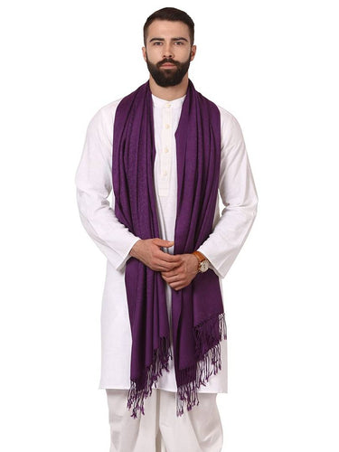 Modern Purple Pashmina Wool Solid Shawl For Men