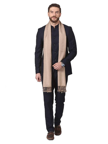 Modern Beige Pashmina Wool Solid Shawl For Men