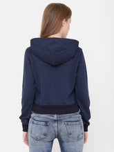 Load image into Gallery viewer, Elegance Women&#39;s Navy Embroidered Hoodi Sweatshirt
