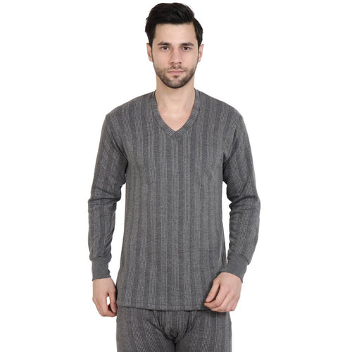 Stylish Cotton Solid Grey Thermal Top For Men