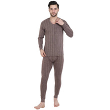 Load image into Gallery viewer, Stylish Cotton Solid Brown Thermal Top And Pyjama Set For Men
