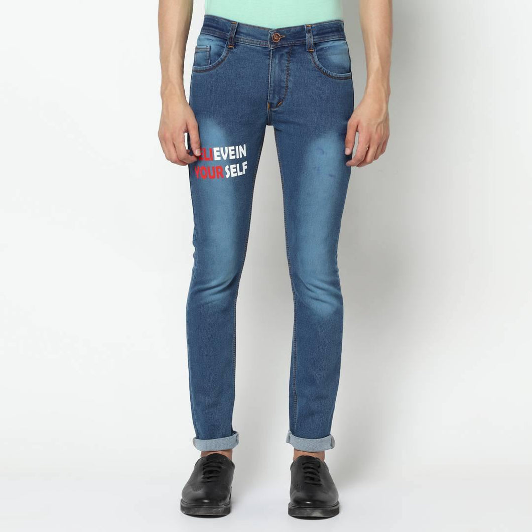 Fashionable Blue Denim Printed Jeans For Men - Quality Hare