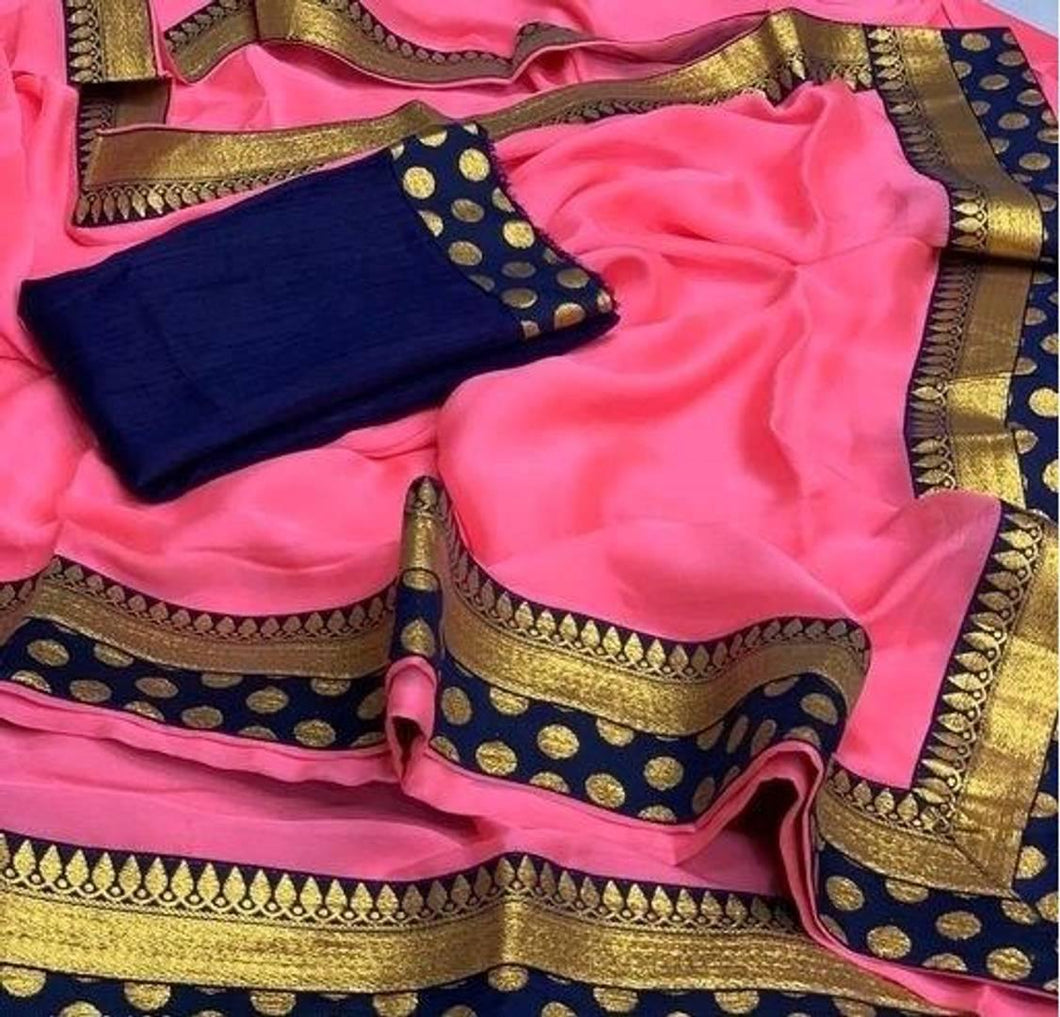 Art Silk Baby Pink Saree With Blouse Piece - Quality Hare