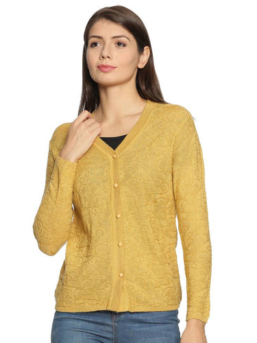 Women's V Neck Acrylic Blend Full Sleeve Buttoned Casual Sweater Cardigan