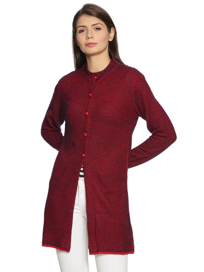 Women's Round Neck Acrylic Blend Full Sleeve Outer Long Buttoned with 2 Pockets Casual Sweater Cardigan
