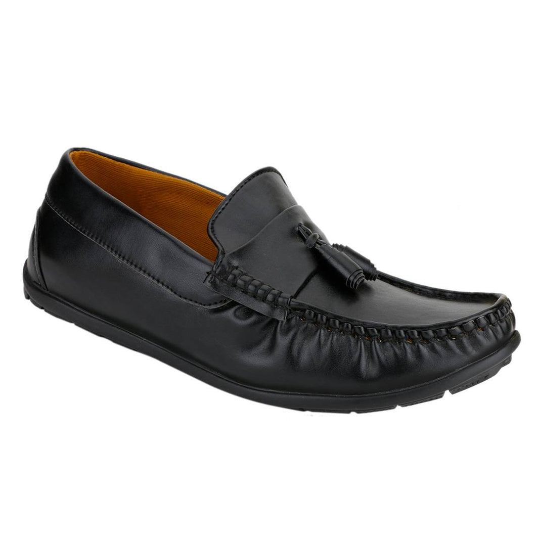 Men's Stylish Black Synthetic Leather Loafers - Quality Hare