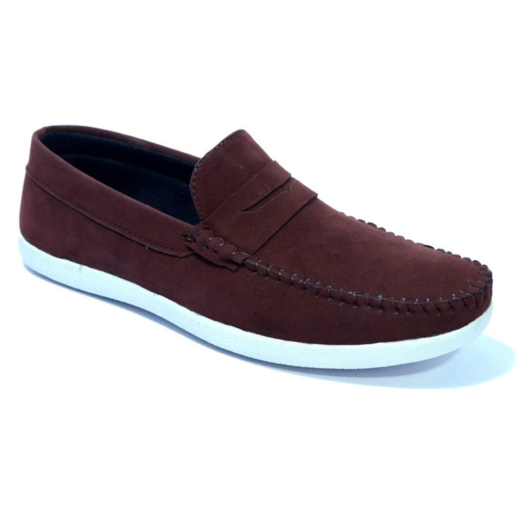 Elegant Coffee Casual Suede Leather Stretchable Loafers Shoes For Men - Quality Hare