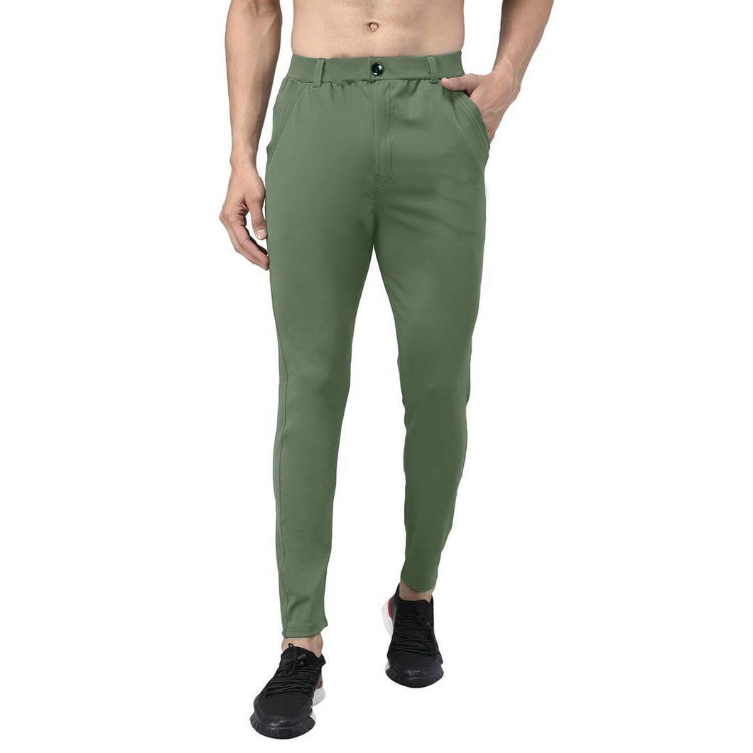 Elegant Green Lycra Blend Solid Casual Track Pants For Men - Quality Hare