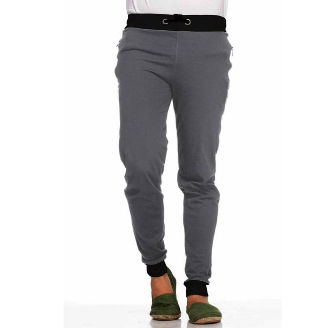 Stunning Elephant Grey Cotton Loop Knit Solid Cuff And Belt Zipper Track Pant For Men - Quality Hare
