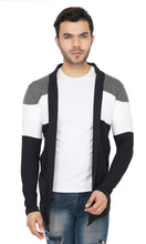 Load image into Gallery viewer, Stylish Black White &amp; Grey Cut &amp; Sew Full Sleeve Open Long Shrug for Men
