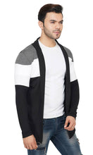 Load image into Gallery viewer, Stylish Black White &amp; Grey Cut &amp; Sew Full Sleeve Open Long Shrug for Men
