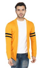 Load image into Gallery viewer, Stylish Mustard With Contrast Detailing Full Sleeve Stripe Patch on Sleeve Open Long Shrug for Men

