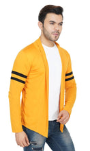Load image into Gallery viewer, Stylish Mustard With Contrast Detailing Full Sleeve Stripe Patch on Sleeve Open Long Shrug for Men
