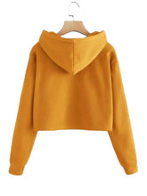Load image into Gallery viewer, Stylish Yellow Solid Fleece Full Sleeve Crop Hooded Sweatshirt For Women
