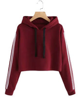 Load image into Gallery viewer, Stylish Maroon Solid Fleece Full Sleeve Crop Hooded Sweatshirt For Women
